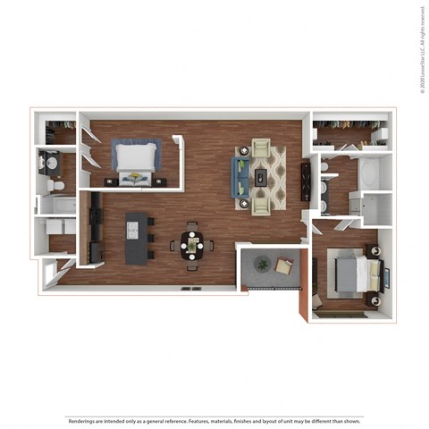 Floor plan for 2 beds, 2 baths, 1303 sqft